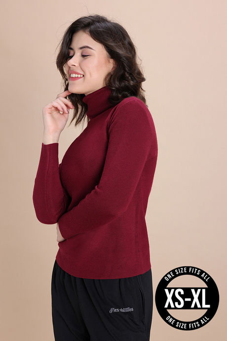 Zivame Retro Peek Full Sleeve Sweater - Red