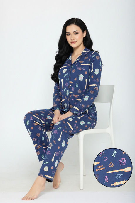Zivame Farm Lore Knit Cotton Pyjama Set - Set Sail
