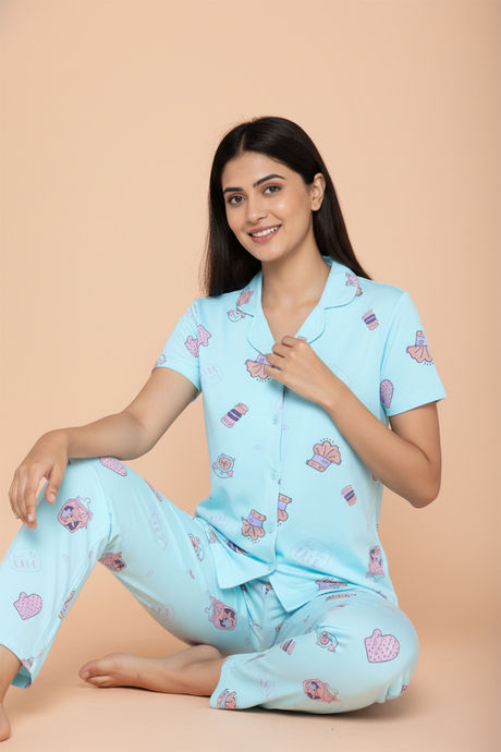 Zivame Farm Lore Knit Cotton Pyjama Set - Gilf Stream