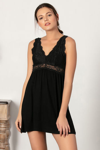 black night dress with buttons