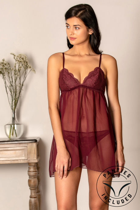 Buy Zivame Sexy Sleep Babydoll Maroon at Rs.1495 online Nightwear online