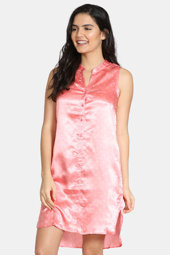 Buy Zivame Satin Stripes N Polkas Polyester Mid Length Nightdress - Pink N Print