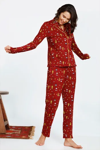 Buy Zivame Beach Party Butter Soft Knit Poly Pyjama Set - Maroon