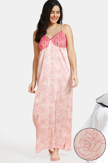 Buy Zivame Floral Fantasy Woven Full Length Nightdress - Lt Pink
