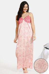 Buy Zivame Floral Fantasy Satin Full Length Nightdress - Lt Pink