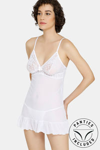 Buy Zivame Lace N Mesh Babydoll With Thong - White