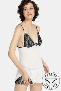 Buy Zivame Lace N Mesh Babydoll With Thong - Ivory
