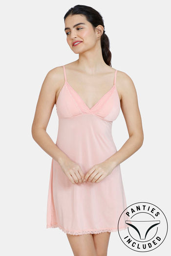Zivame Four-Way Stretch Babydoll With Thong - Peach Pearl