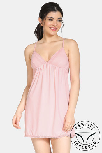 Buy Zivame Lace N Mesh Baby Doll With Thongs Powder Pink At Rs 1646 Online Nightwear Online