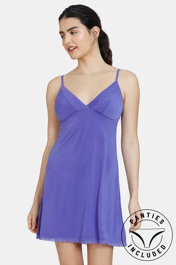 Buy Zivame Four-Way Stretch Babydoll With Thong - Purple Corallite