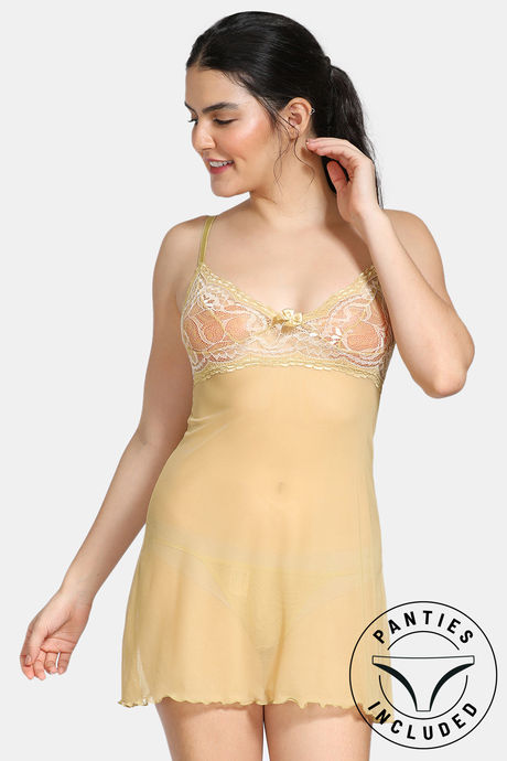 Buy Zivame Lace Babydoll With Thong - Peach Pearl at Rs.948 online