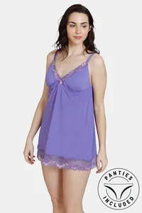 Buy Zivame Ruby Spark Baby Doll With Thong - Purple Corallite