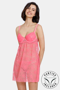 Buy Zivame Lace Babydoll With Thong - Peach Pearl at Rs.948 online