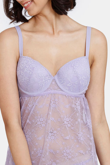 Buy Zivame Lace Babydoll With Thong - Violet Tulip at Rs.1098