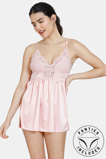 Buy Zivame Lace Babydoll With Thong - Peach Pearl