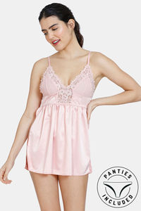 Buy Zivame Lace Baby Doll With Thong - Peach Pearl