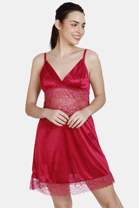 Buy Zivame Satin Baby Doll With Thong - Beet Red