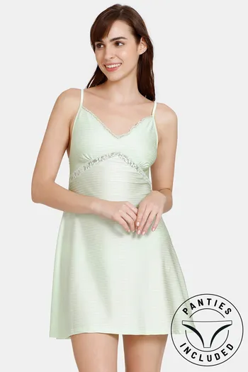Buy Zivame Non Padded Wirefree Relaxed Fit Babydoll With Bikini Panty - Pastel Green