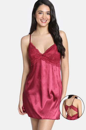 Buy Zivame Silk N Satin Babydoll With Thong - Red