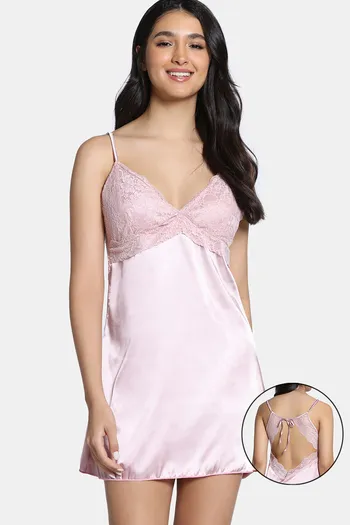 Buy Zivame Silk N Satin Babydoll with Thong - Rosegold