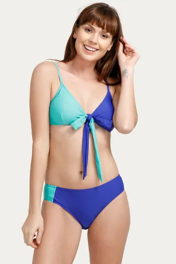 Buy Zivame Knot Front Bikini Set- Blue at Rs.583 online
