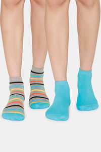 Buy Zivame Ankle Socks (Pack of 2) - Grey Aqua Strp
