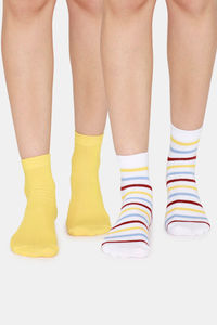 Buy Zivame Ankle Socks (Pack of 2) - White Stripe Yellow