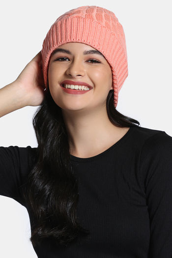 Buy Zivame Knitted Beanie - Peach