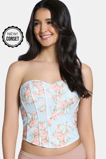 Zivame Non-Padded Short Slip Corset - Blue Print