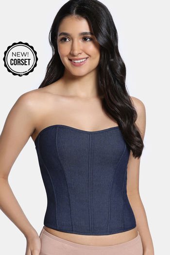 Zivame Non-Padded Short Slip Corset - Dark Wash