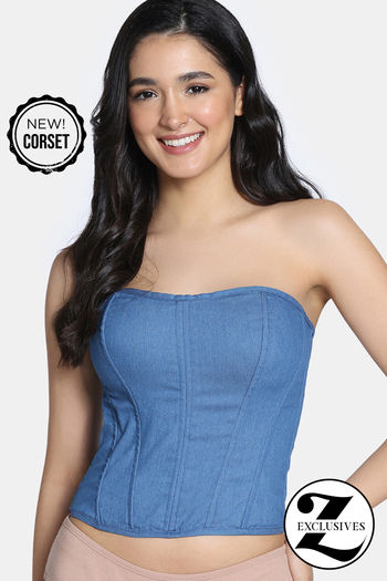 Zivame Non-Padded Short Slip Corset - Dark Wash