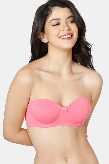Buy Zivame Padded Wired 3/4th Coverage Strapless Bra - Coral2