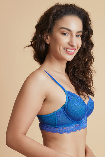 Zivame Tropical Lace Double Layered Wired 3/4th Coverage Lace Bra-Columbia  Blue