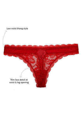 Zivame Delicate Floral Lace Low Waist Thong Panty-Red