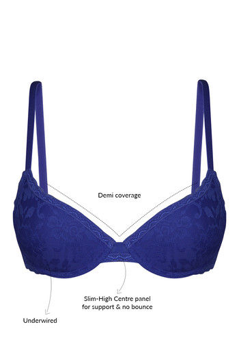 Buy Zivame Delicate Lace Overlay Gentle Push Up Bra-Blue at Rs.1195 online