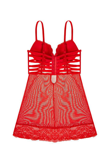 Buy Zivame Dual Tone Lace Strappy Side Padded Wired Babydoll With G  String-Red at Rs.1995 online