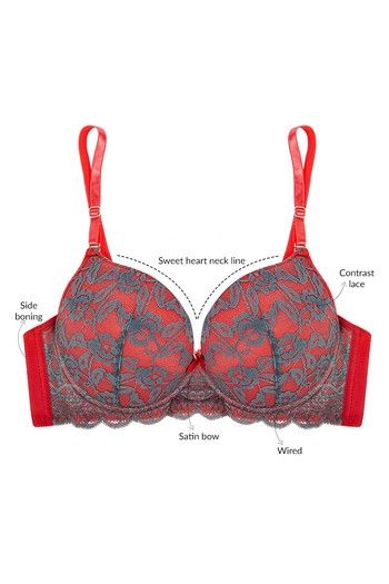 Buy Zivame Cuppa Contrast Padded Sweetheart Neckline Bra- Coral at