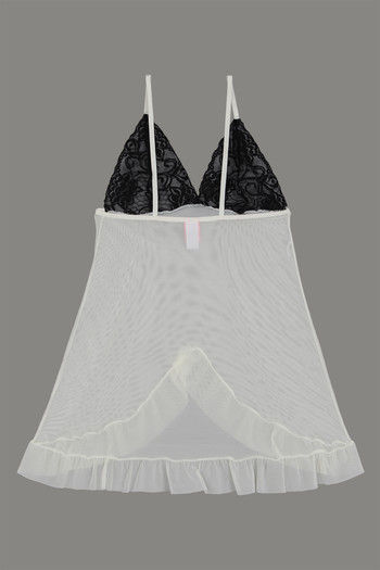 Buy Zivame Sheer n Sexy Floral Lace Babydoll with Bikini Panty- Ivory n  Black at Rs.1695 online