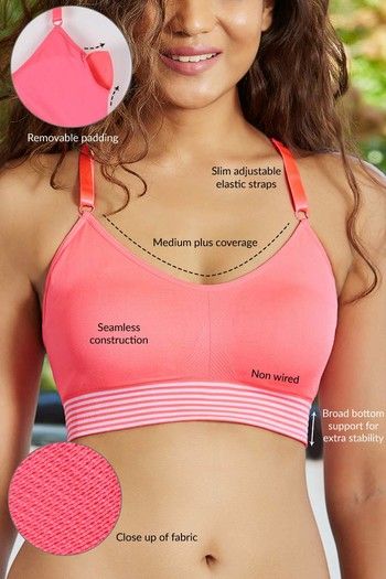 Zivame Seamless Broad Bottom Support Racerback Bralette- Neon Coral