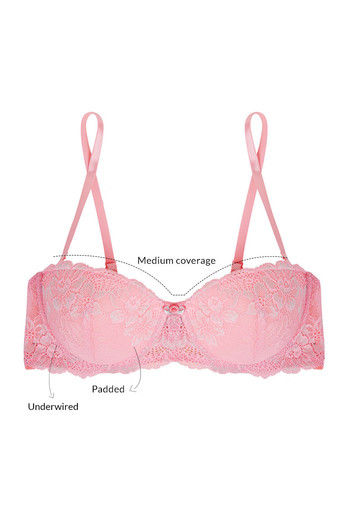 Jasmine Bra in pink and gold lace from Ohhh Lulu / Bralette rosa y