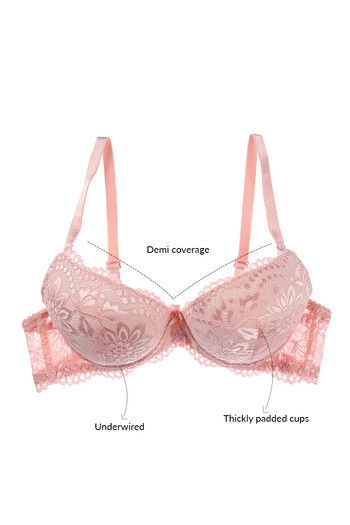 Zivame Lace Embrace Floral Wired Convertible Straps Gentle Push Up Bra-Pink