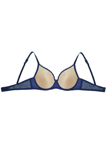 Zivame Beautiful Neckline Mosaic Pattern No Show Padded Bra- Blue