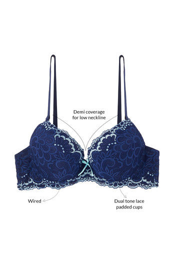 Zivame Push Up Wired Low Coverage Bra - Blue