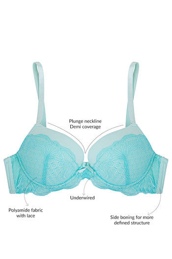 Buy Zivame Floral Lace Explosive Pushup Bra - Turquoise at Rs.945 online