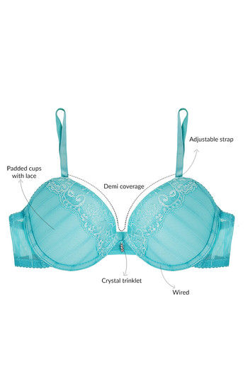 Buy Zivame All That Lace Padded Wired Low Coverage Bra-Blue at Rs