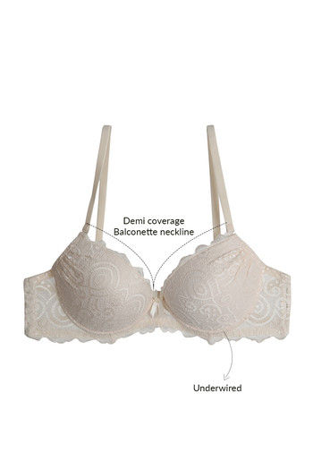 Zivame All That Lace Push Up Wired Low Coverage Bra-Ivory