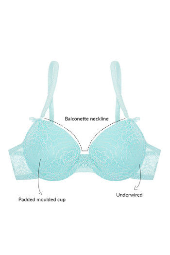Zivame All That Lace Padded Wired Low Coverage T-Shirt Bra-Aqua