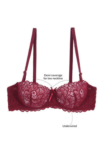 Buy Zivame Push Up Wired Low Coverage Bra-Burgundy at Rs.1145
