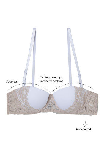 Zivame Luxe Lace Padded Wired Medium Coverage Strapless Bra-White