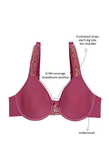 Buy Zivame Essentials Single Layered Wired 3/4th Coverage T-Shirt Bra-Red  Violet at Rs.299 online